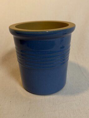 Pampered Chef Family Heritage Stoneware Crock Blue Utensil Holder 6” USA 1313